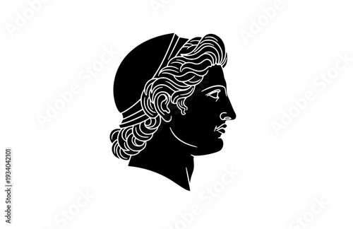 Alexander the Great Profile Silhouette, Ancient History Vector Sticker, Macedonian King and Military Leader Icon