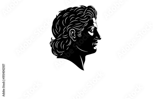 Alexander the Great Profile Silhouette, Ancient History Vector Sticker, Macedonian King and Military Leader Icon