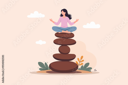 Woman Meditating On Stones