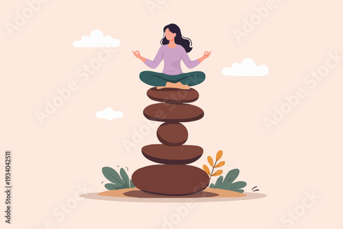 Woman Meditating On Stones