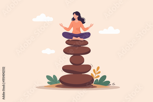 Woman Meditating On Stones