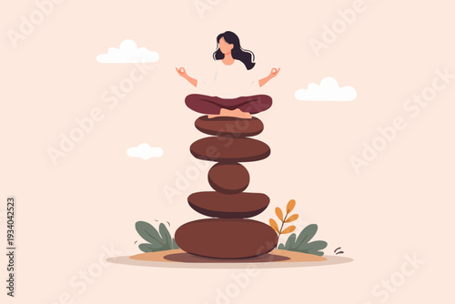 Woman Meditating On Stones