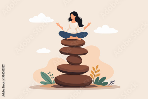 Woman Meditating On Stones
