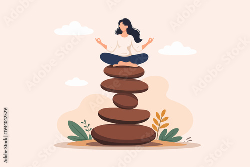 Woman Meditating On Stones