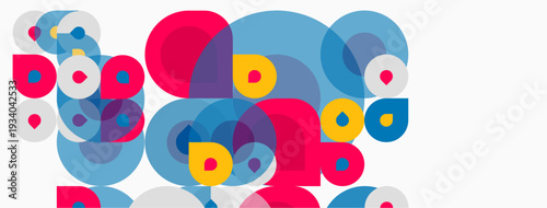 Abstract colorful circles overlap, creating dynamic composition. Bright hues dominate white background. Modern design element.