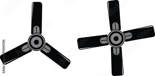 Ceiling fans home appliance silhouettes illustration vector airflow engineering design graphics, ventilation concept, black and white creative art collection