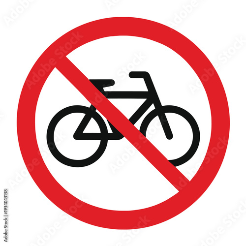 No bicycles allowed traffic prohibition sign with red circle and diagonal line vector safety communication symbol design