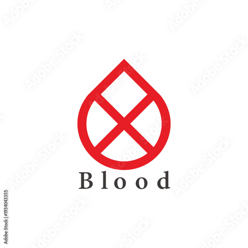 x red blood drop donor symbol logo vector