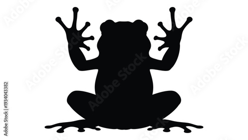 A black silhouette of a frog sitting with its hands raised isolated on white background, Vector