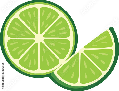 Green Lime slice and wedge illustration transparent