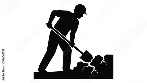 A man is digging with a shovel isolated on white background, Vector