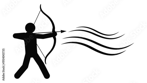 A person in motion shooting a bow and arrow isolated on white background, Vector