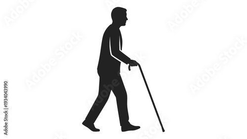A person walking with a cane isolated on white background, Vector
