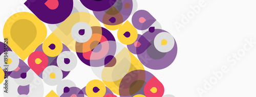 Abstract colorful circles overlap, creating dynamic visual texture. Shapes vary size, hue, density. Background is white.