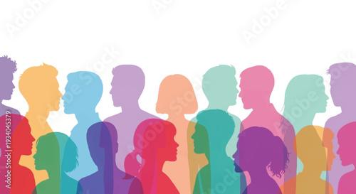 Diverse Crowd of Colorful Human Silhouettes: Community, Inclusion, Unity & Global Connection
