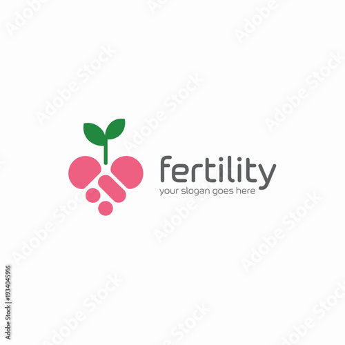 A minimalist featuring a stylized pink and green fertility symbol with text