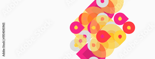 Abstract colorful circles overlap, creating dynamic visual texture. Pink, orange, yellow hues dominate white background. Modern design.