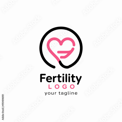 A minimalist fertility with a heart and equal sign inside a circle and text below
