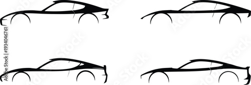 Four Sports Car Silhouettes with Wheel Arches vehicle