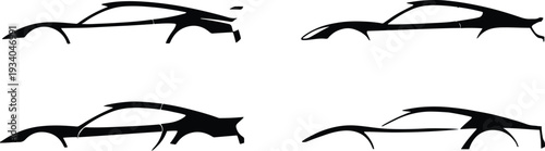 Four Abstract Sports Car Silhouettes Side View vehicle