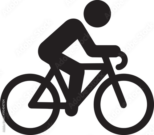 Professional cyclist riding bicycle in fast competitive road bike racing event silhouette vector icon flat illustration