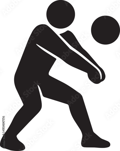 Active volleyball player passing ball with underhand bump dig technique in match silhouette vector icon illustration