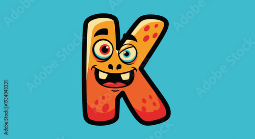 A cartoon letter N character with exaggerated facial features standing alone on a solid background viewed from the front