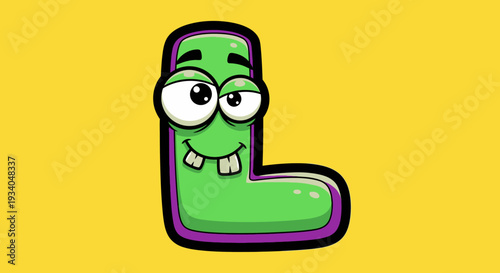 Anthropomorphic letter N character standing alone on a vibrant teal background in a playful illustration