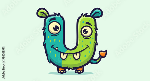 Colorful SplitBody Cartoon Character Stands Against Soft Minty Background