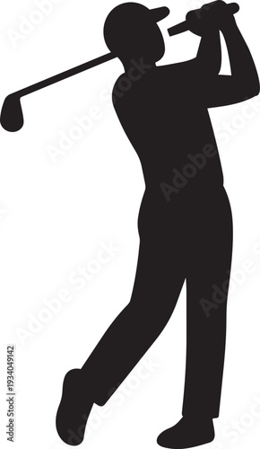 Professional golfer silhouette swinging club to hit ball on golf course recreational sports vector icon design