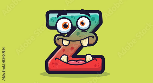 Playful Cartoon Letter Z with Expressive Face on Bright Yellow Background
