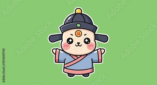 A cartoon number two with a face and globe pattern on light blue background illustration