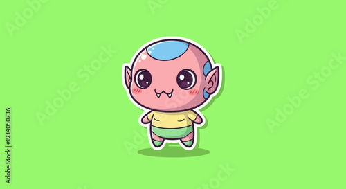 A cartoon kitten with bat wings sitting on a green background from a front view