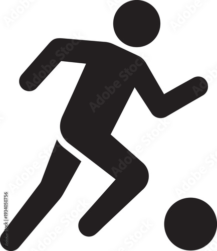 Dynamic soccer player running and dribbling football on field competitive team sports silhouette icon vector illustration