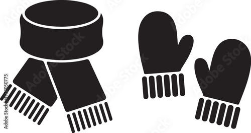 Black scarf and mittens winter accessories white background