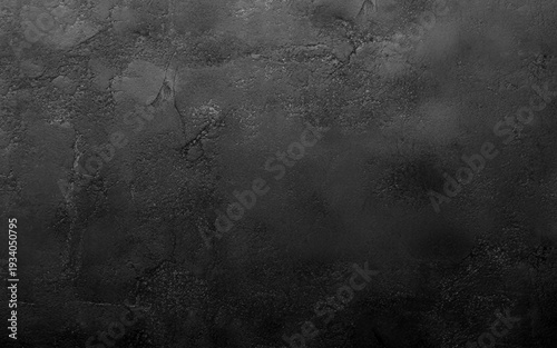 Abstract charcoal wall texture with light reflection. Vector realistic illustration of black background with rough surface, old paint on grungy dark color wall, weathered chalkboard, loft design. 