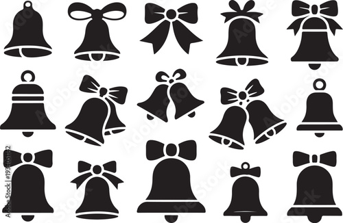 Black silhouette bells with bows Christmas