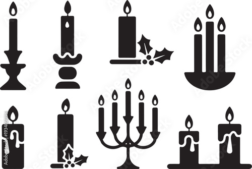 Black silhouette candle with holly candlestick candelabra