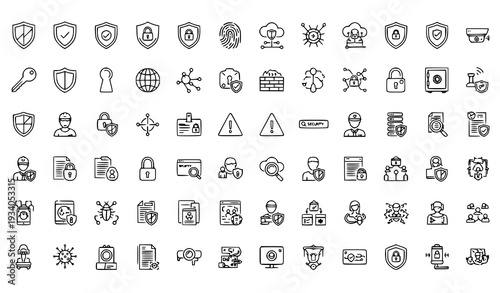 A collection of security and protection icons in a flat minimal design style