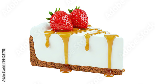 Slice of Caramel Drizzle Cheesecake with Strawberries