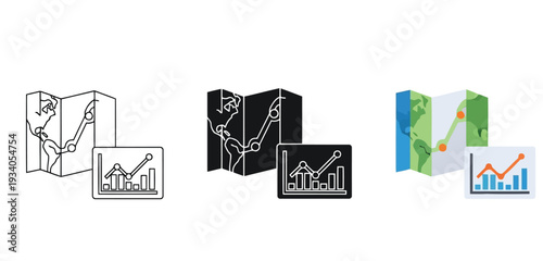 Three stylized infographic charts with upward trending graphs and bar visuals