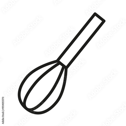 Kitchen whisk icon. Cooking mixer symbol. Professional baker Vector. Metallic culinary tool. Simple flat outline graphic.