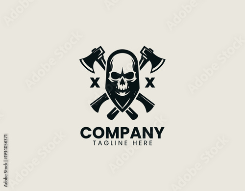 Skull with crossed battle axes in clean modern warrior mascot vector illustration style