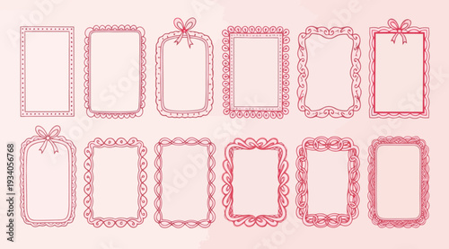 Collection of various pink label and tag illustrations on a light pink background for design and decoration purposes