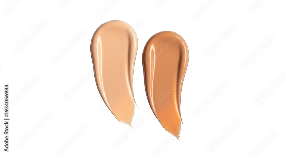 Obraz premium Two swatches of liquid foundation, one lighter, one darker, on white