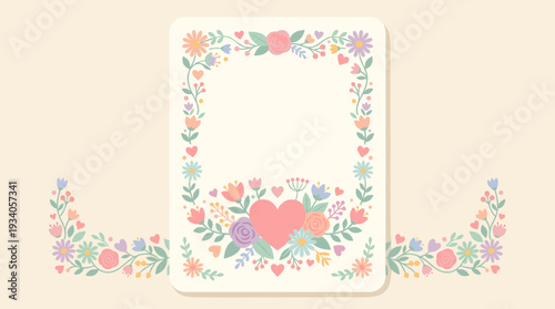 Beautiful floral border with a heart design, perfect for invitations and cards
