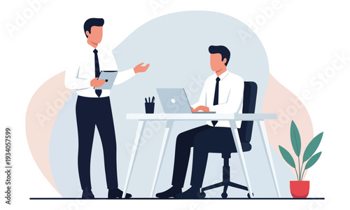 Business Collaboration: Office Workers Discussing Project at Desk