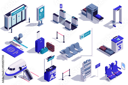 Isometric Airport Travel Elements Collection