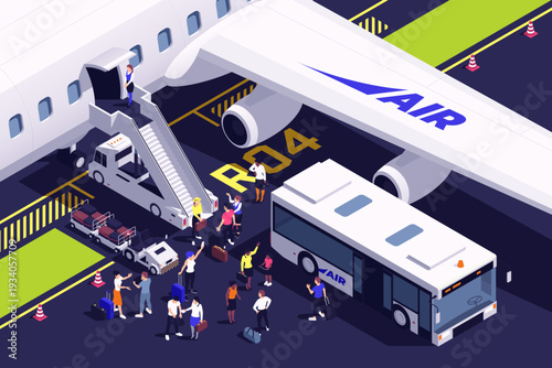 Airport Boarding and Ground Support Isometric Scene