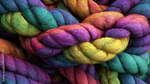 Close up of vibrant twisted rope detail against a blurred background